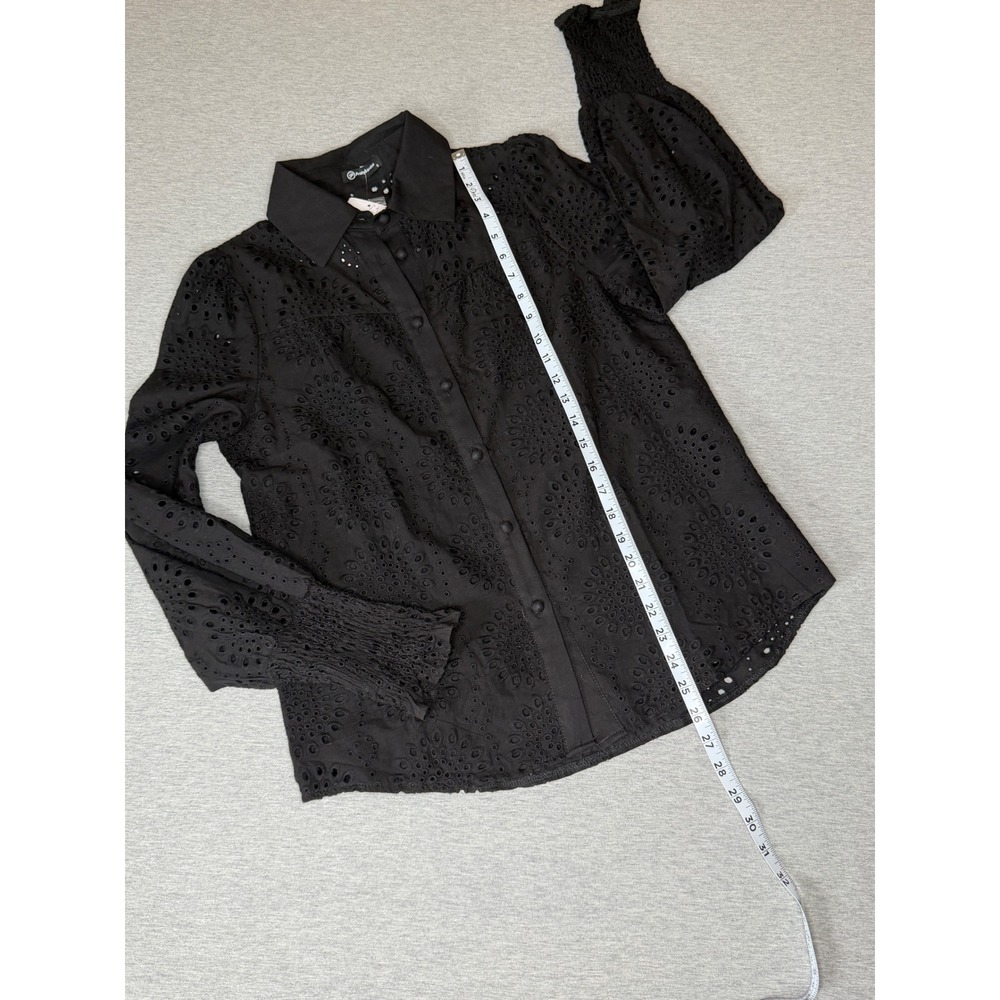 NWT PrettyGarden Black Eyelet Embroidery Button Down Puff Sleeve sm - Picture 4 of 8